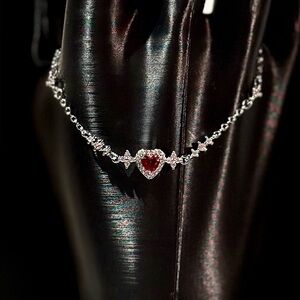 Elegant Silver and Red Heart Bracelet